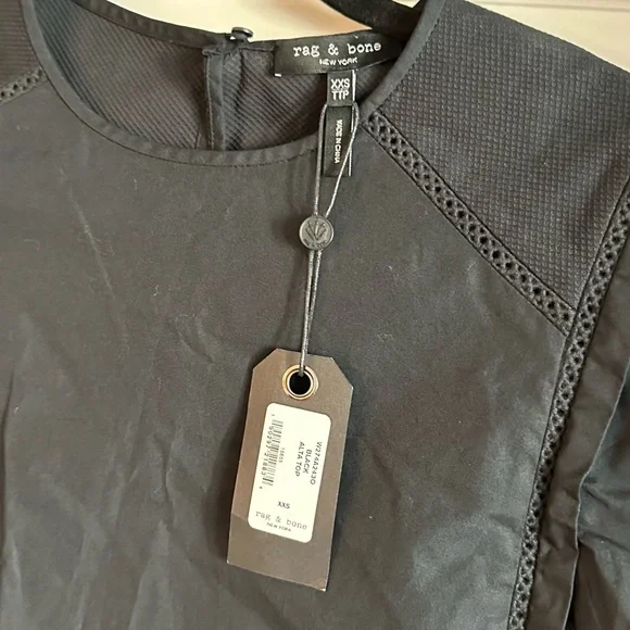 Rag & Bone Alta Cropped Knit Trim Blouse - Picture 2 of 7